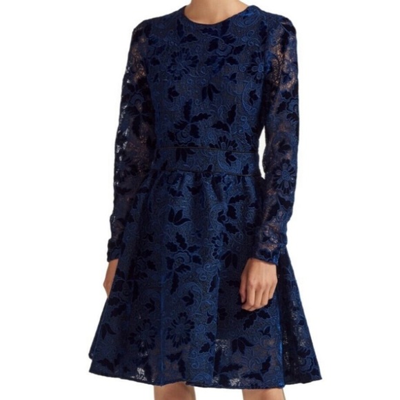 Maje Role Guipure Lace And Velvet Navy Dress